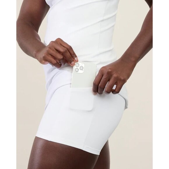 Athleta M Transcend Dress Bright White Medium Tennis Built in Bra and Shorts - Picture 4 of 7